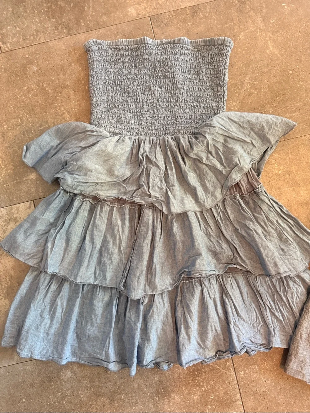 Old Navy Blue Tiered Ruffle Dress and Gray Spaghetti-Strap Sundress